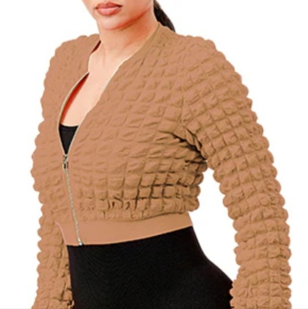 KHAKIS Beige Varsity Popcorn Jacket Size: Small